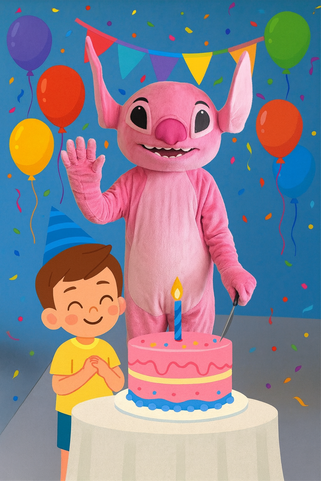 Angel mascotte verhuur 🌸 De schattige roze vriendin van Stitch – Angel maakt jouw feestje magisch!